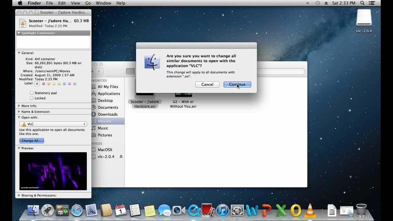 mac set vlc as default application for all video files